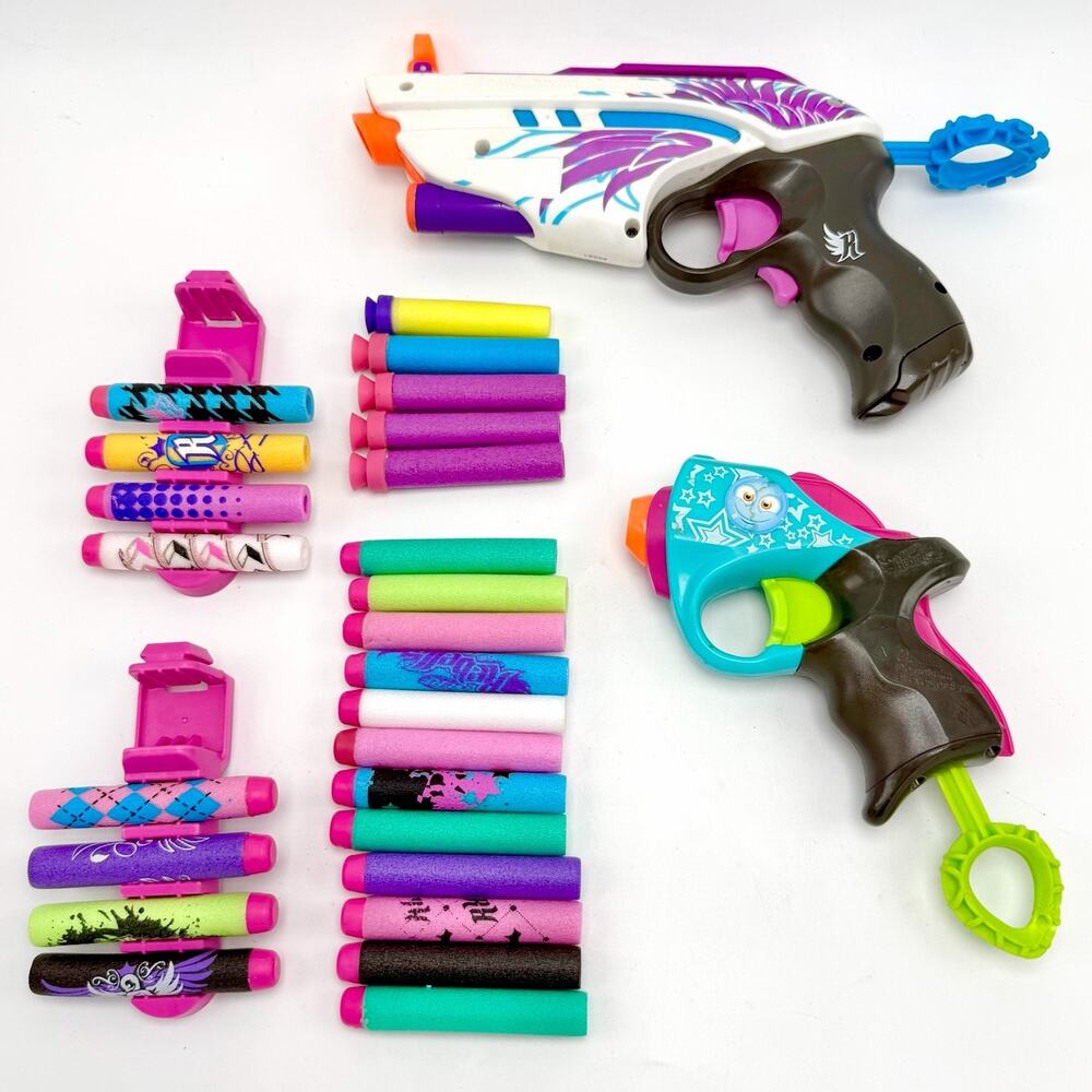 2 Nerf Rebelle Dart Guns Single Shot Blasters 25 Darts 2 Holders Laser Sight